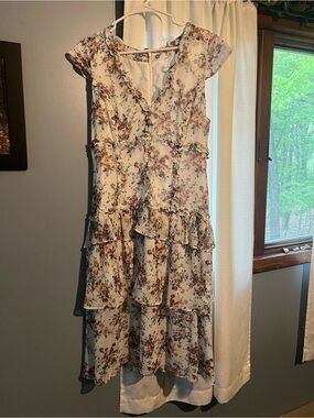 Marissa Webb Cream Floral Ruffle Midi Dress